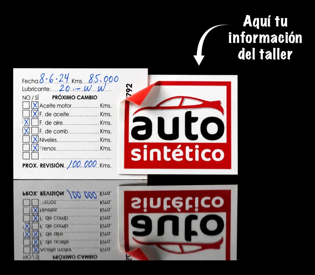 Pegatina de mantenimiento Autosintético con los datos del taller